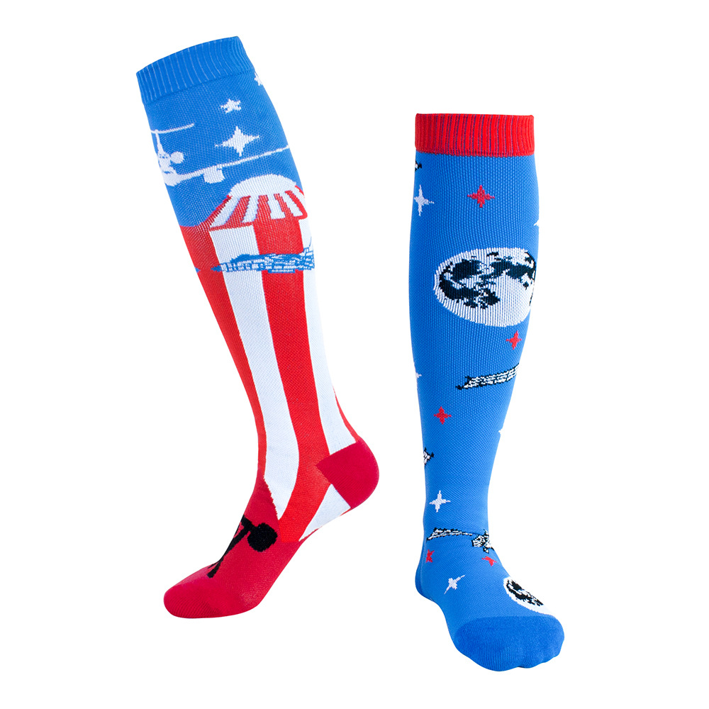 Space Station Patterned 20-30 mmHg Graduated Compression Socks Riding Running Socks Compression Stockings Breathable Absorbent Non-slip Socks
